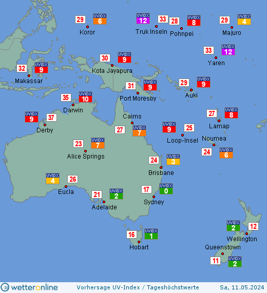 Ozeanien: UV-Index-Vorhersage für Freitag, den 29.03.2024