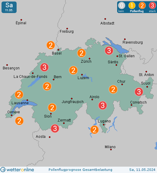 Bern: Pollenflugvorhersage Ambrosia für Dienstag, den 16.04.2024