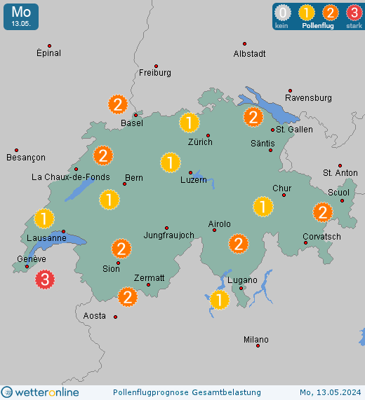 Zürich: Pollenflugvorhersage Ambrosia für Samstag, den 20.04.2024