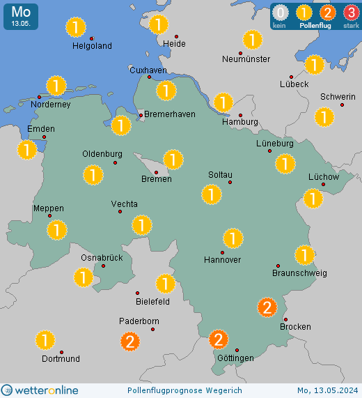 Niedersachsen: Pollenflugvorhersage Wegerich für Samstag, den 20.04.2024