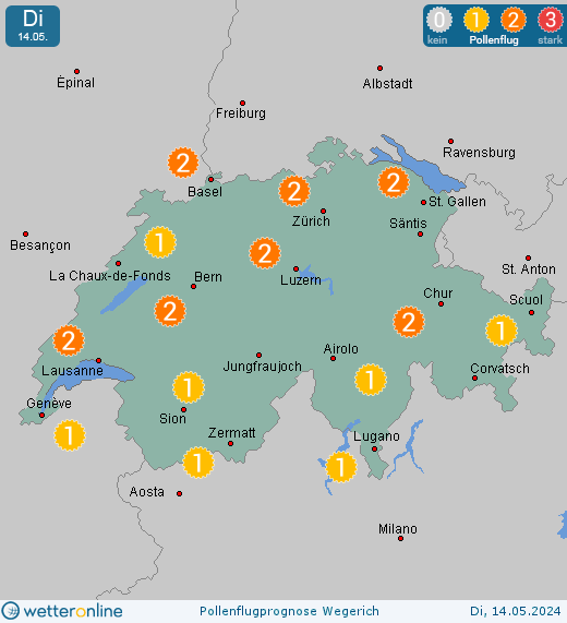 Schweiz: Pollenflugvorhersage Wegerich für Donnerstag, den 25.04.2024
