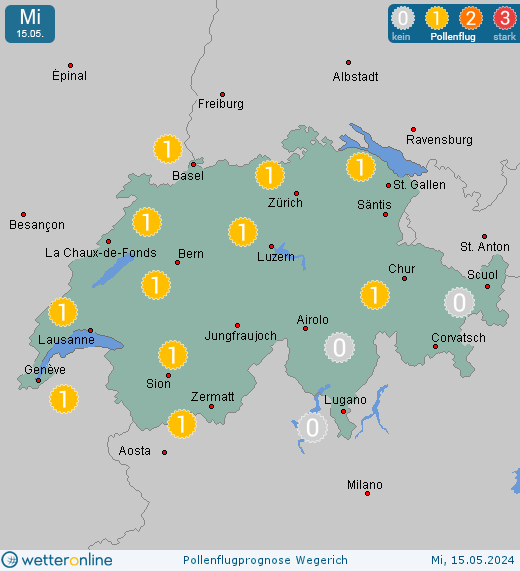 Schweiz: Pollenflugvorhersage Wegerich für Freitag, den 26.04.2024