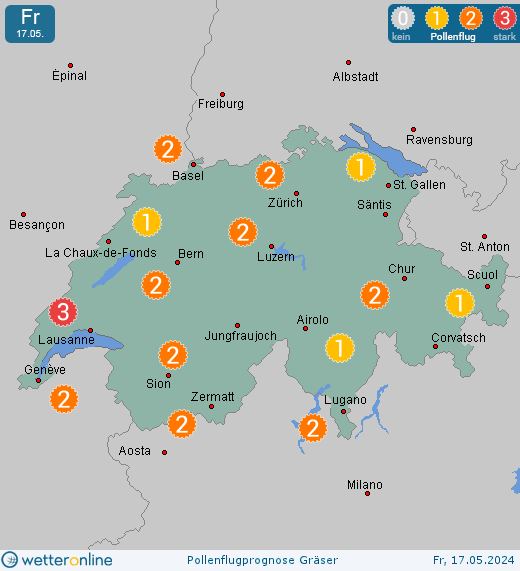 Bern: Pollenflugvorhersage Gräser für Samstag, den 27.04.2024