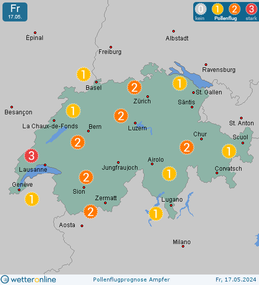 Basel: Pollenflugvorhersage Ampfer für Samstag, den 27.04.2024