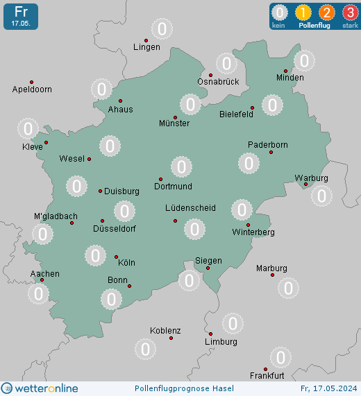 Düsseldorf: Pollenflugvorhersage Hasel für Samstag, den 27.04.2024