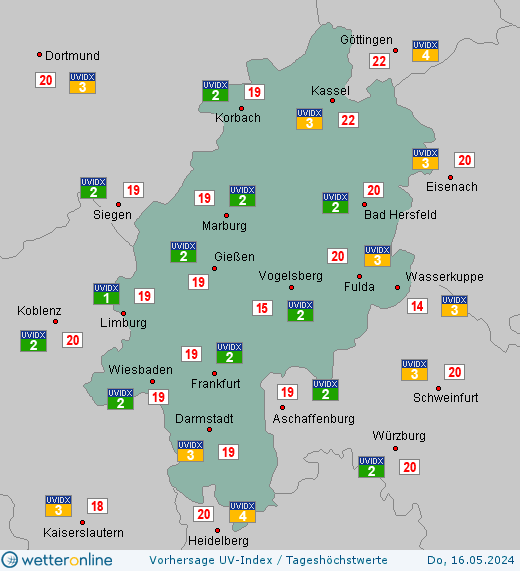 Hessen: UV-Index-Vorhersage für Samstag, den 27.04.2024