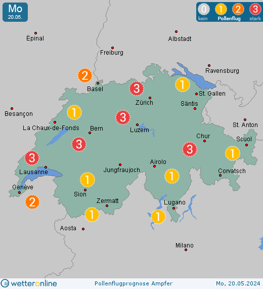 Lausanne: Pollenflugvorhersage Ampfer für Sonntag, den 28.04.2024