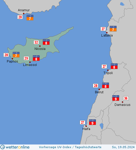 Zypern: UV-Index-Vorhersage für Sonntag, den 28.04.2024