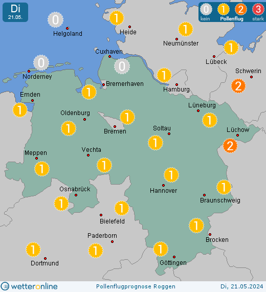 Wolfsburg: Pollenflugvorhersage Roggen für Montag, den 29.04.2024
