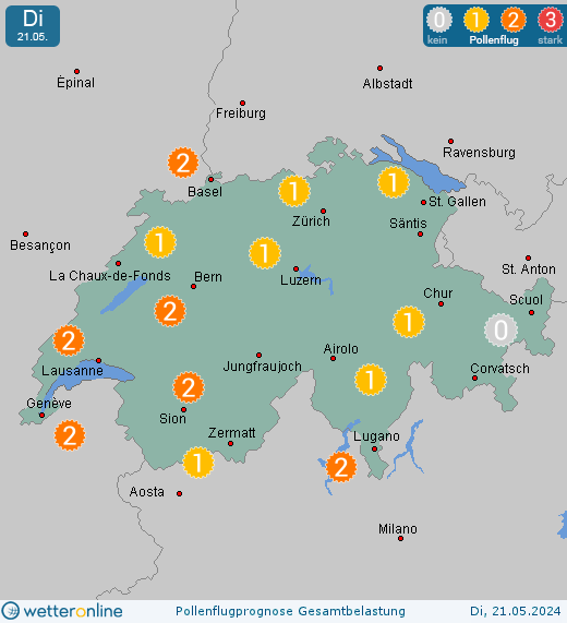 Zollikerberg: Pollenflugvorhersage Ambrosia für Montag, den 29.04.2024