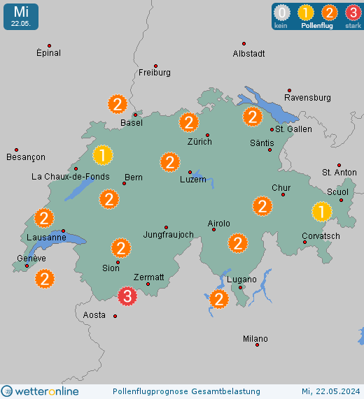 Tschiertschen-Praden: Pollenflugvorhersage Ambrosia für Montag, den 29.04.2024