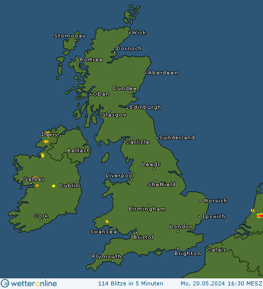 Aktuelle Blitzkarte Britische Inseln