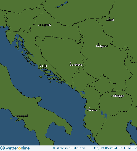 Aktuelle Blitzkarte westlicher Balkan und Adria