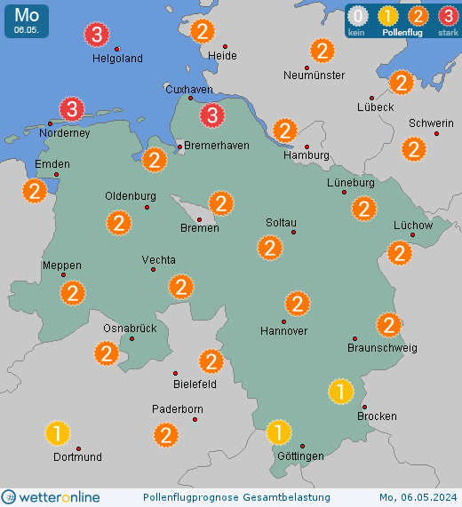 Niedersachsen: Pollenflugvorhersage Gesamtbelastung für Freitag, den 21.01.2022