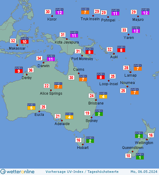 Ozeanien: UV-Index-Vorhersage für Samstag, den 22.01.2022
