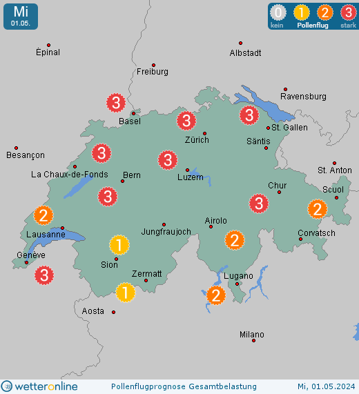Sankt Moritz: Pollenflugvorhersage Ambrosia für Freitag, den 01.07.2022