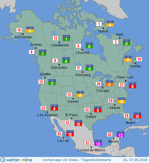 Nordamerika: UV-Index-Vorhersage für Freitag, den 01.07.2022