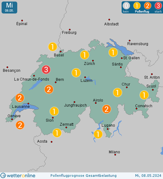Schweiz: Pollenflugvorhersage Gesamtbelastung für Samstag, den 01.10.2022