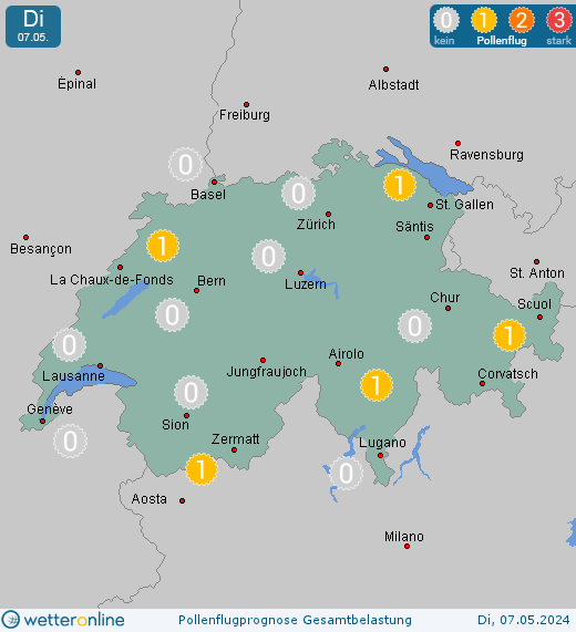 Schweiz: Pollenflugvorhersage Gesamtbelastung für Freitag, den 02.12.2022