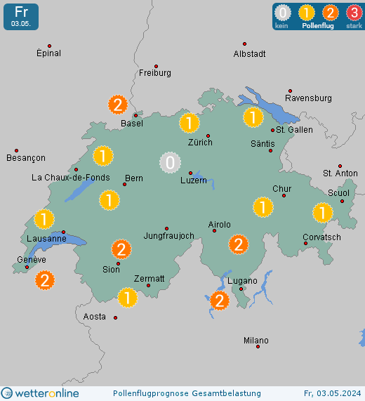 Schweiz: Pollenflugvorhersage Gesamtbelastung für Freitag, den 29.09.2023