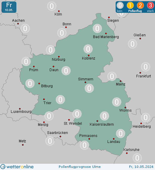 Trier: Pollenflugvorhersage Ulme für Donnerstag, den 28.03.2024