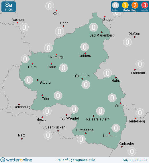 Stelzenberg: Pollenflugvorhersage Erle für Freitag, den 29.03.2024