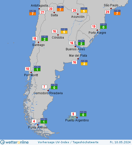 Falklandinseln: UV-Index-Vorhersage für Freitag, den 29.03.2024