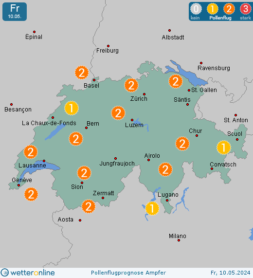 Safenwil: Pollenflugvorhersage Ampfer für Freitag, den 29.03.2024