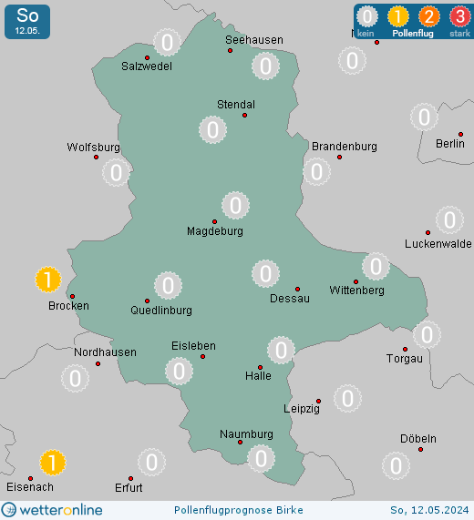 Brocken: Pollenflugvorhersage Birke für Donnerstag, den 18.04.2024
