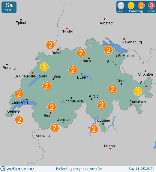 Schweiz: Pollenflugvorhersage Ampfer für Donnerstag, den 18.04.2024
