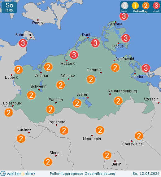 Mecklenburg-Vorpommern: Pollenflugvorhersage Gesamtbelastung für Freitag, den 19.04.2024