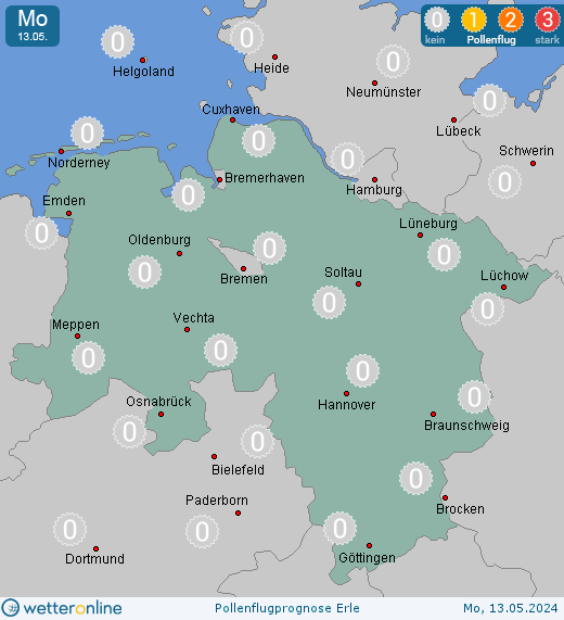 Soltau: Pollenflugvorhersage Erle für Freitag, den 19.04.2024