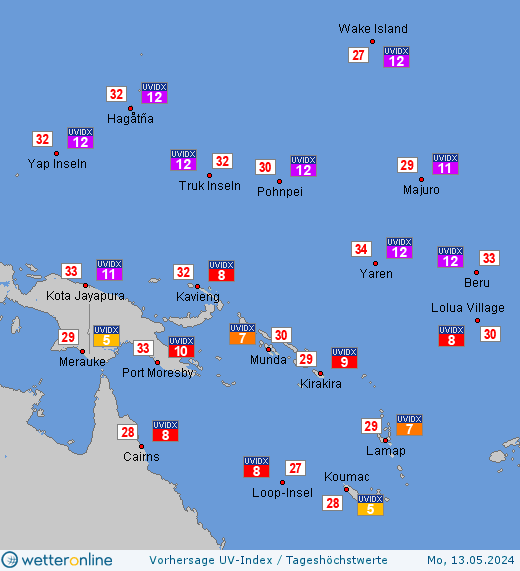 Nauru: UV-Index-Vorhersage für Freitag, den 19.04.2024