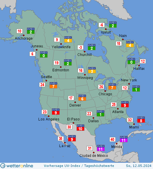 Nordamerika: UV-Index-Vorhersage für Freitag, den 19.04.2024