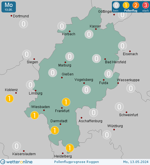 Rhön (in 800m): Pollenflugvorhersage Roggen für Samstag, den 20.04.2024