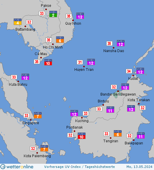Brunei: UV-Index-Vorhersage für Samstag, den 20.04.2024