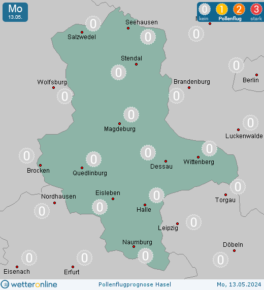Sachsen-Anhalt: Pollenflugvorhersage Hasel für Samstag, den 20.04.2024