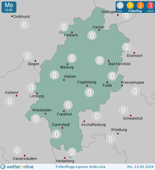 Marburg: Pollenflugvorhersage Ambrosia für Dienstag, den 23.04.2024