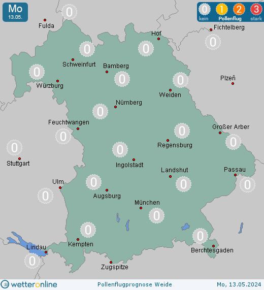 Berchtesgaden: Pollenflugvorhersage Weide für Dienstag, den 23.04.2024