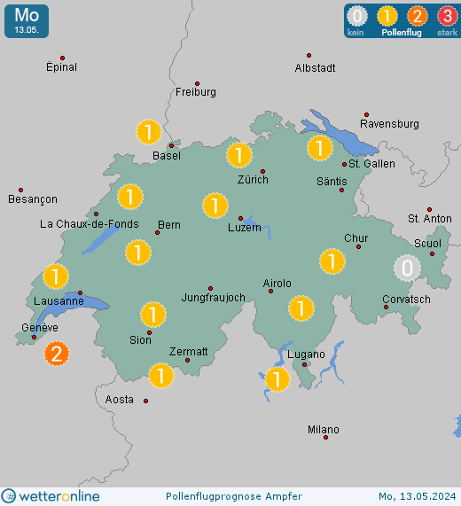 Hausen AG: Pollenflugvorhersage Ampfer für Dienstag, den 23.04.2024