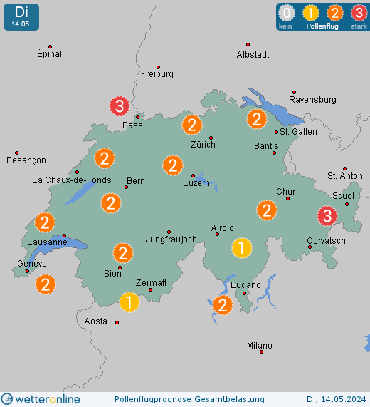 Brülisau: Pollenflugvorhersage Ambrosia für Mittwoch, den 24.04.2024