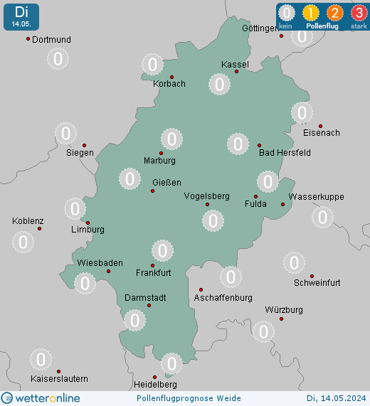 Fulda: Pollenflugvorhersage Weide für Mittwoch, den 24.04.2024