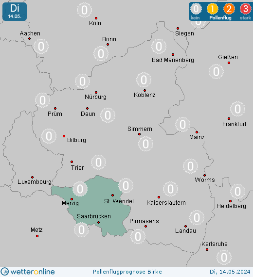 Saarland: Pollenflugvorhersage Birke für Mittwoch, den 24.04.2024