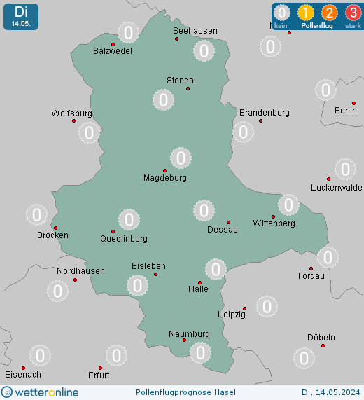 Naumburg: Pollenflugvorhersage Hasel für Mittwoch, den 24.04.2024