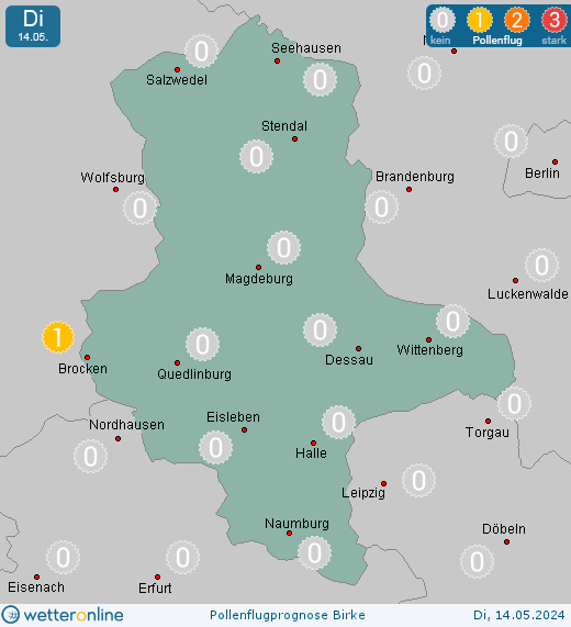 Veckenstedt: Pollenflugvorhersage Birke für Mittwoch, den 24.04.2024