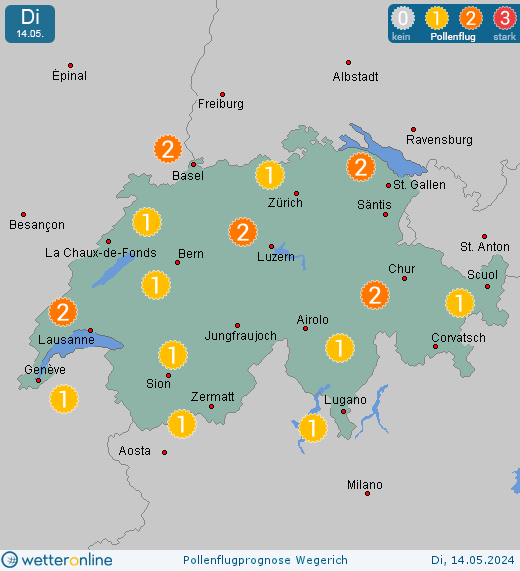 Bern: Pollenflugvorhersage Wegerich für Donnerstag, den 25.04.2024