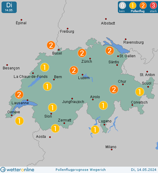 Schweiz: Pollenflugvorhersage Wegerich für Donnerstag, den 25.04.2024
