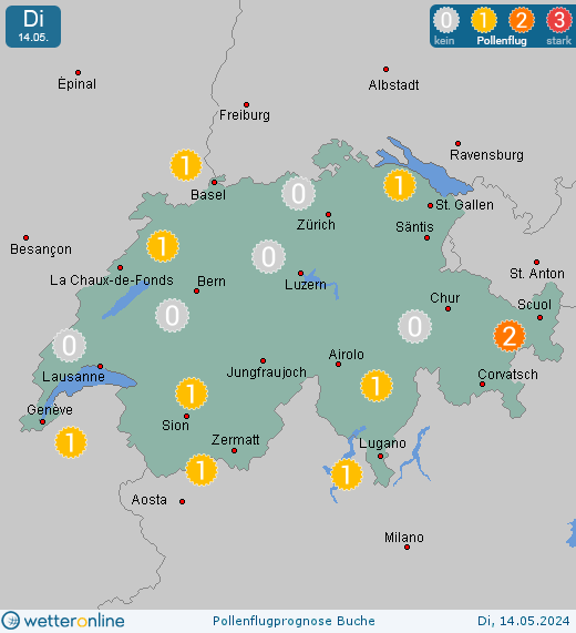 Schweiz: Pollenflugvorhersage Buche für Donnerstag, den 25.04.2024