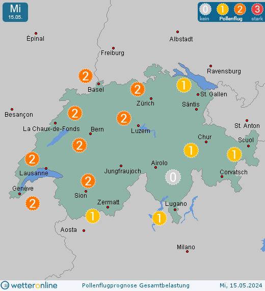 Interlaken: Pollenflugvorhersage Ambrosia für Donnerstag, den 25.04.2024