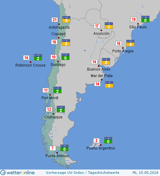 Chile: UV-Index-Vorhersage für Donnerstag, den 25.04.2024